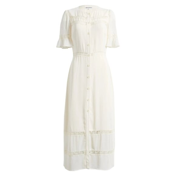 NWT Reformation Woodson in Ivory Lace Trim Midi Button Down Shirt Dress 14 - Picture 1 of 11